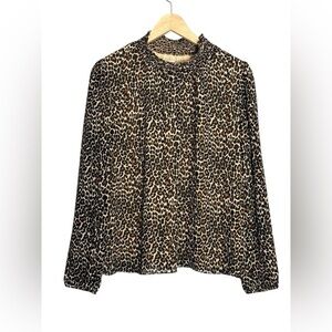 EUC J.Crew Leopard Long Sleeve‎ Mockneck Blouse Size Medium